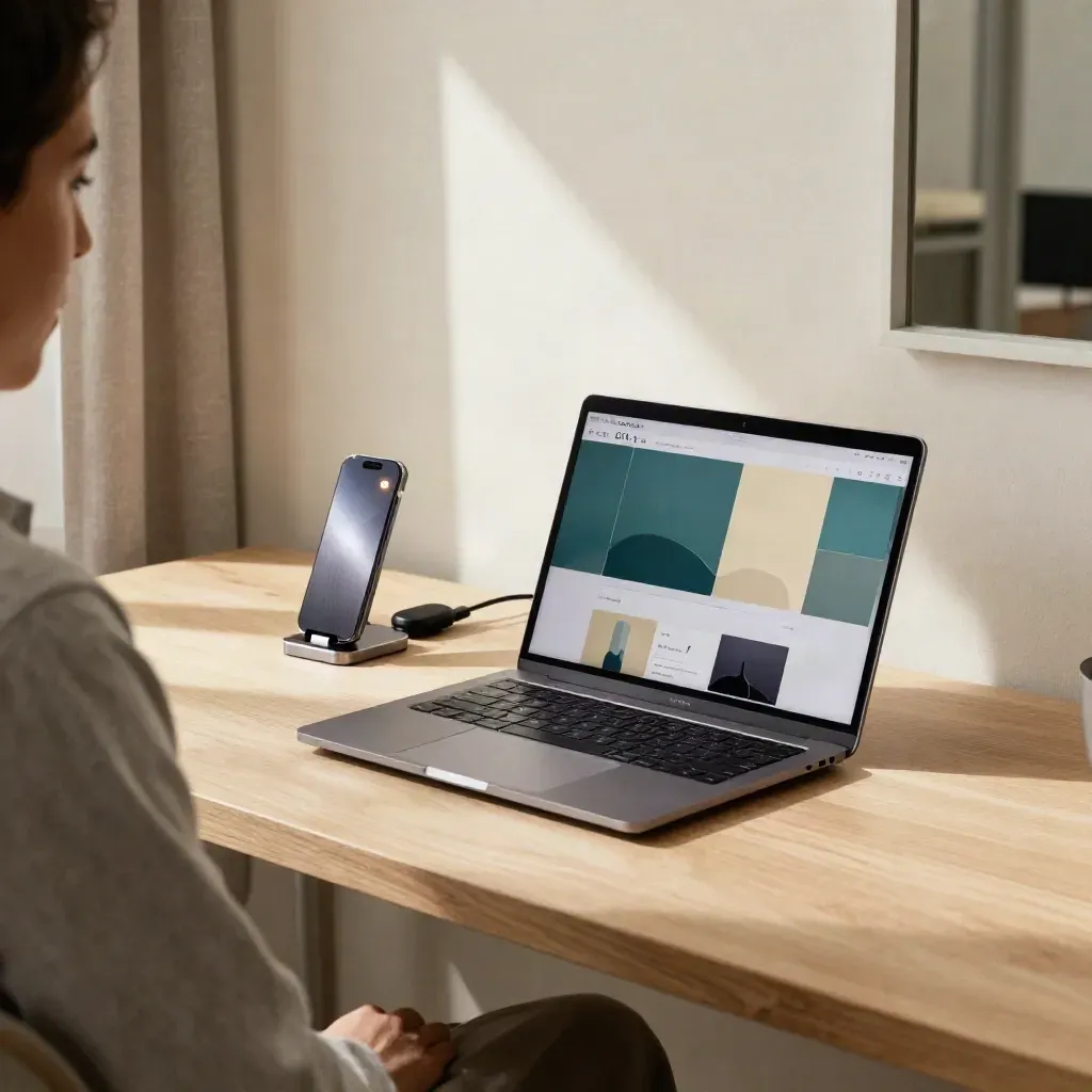Moderne laptop met leadmelding op rustige consultantdesk in warm daglicht